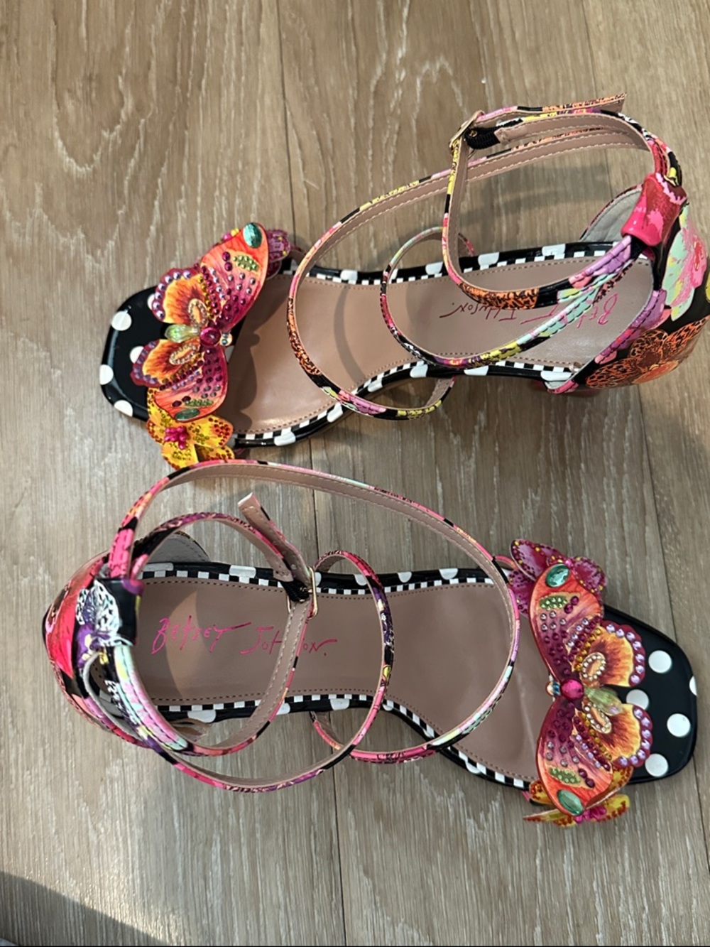 Betsey Johnson Multicolor Butterfly Ankle-Strap Heels Size 9.5 - Picture 3 of 4